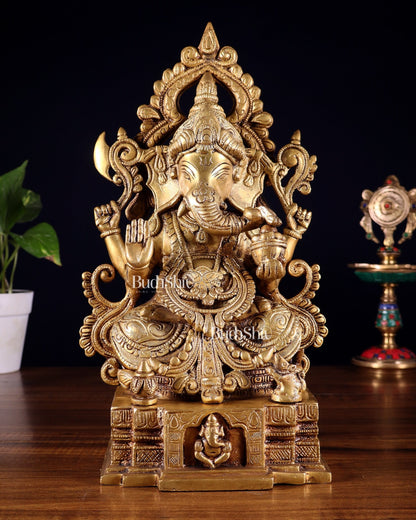 Majestic Brass Lord Ganesha Statue - 12 Inch - Budhshiv.com