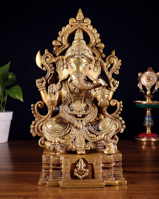 Majestic Brass Lord Ganesha Statue - 12 Inch - Budhshiv.com