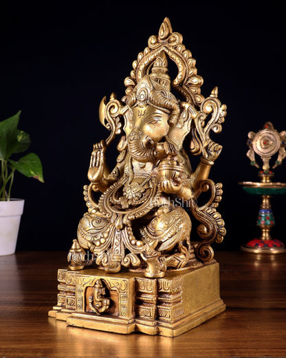 Majestic Brass Lord Ganesha Statue - 12 Inch - Budhshiv.com