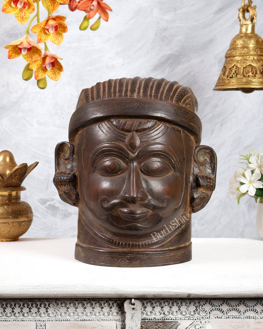 Majestic brass Lord Shiva Face Mukhalingam – Rustic Tone, 11" Height - Budhshiv.com
