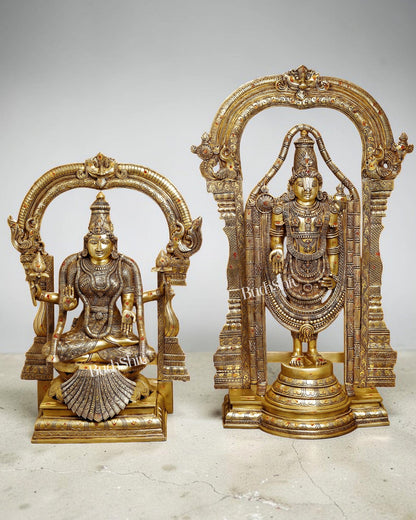 Majestic Brass Lord Venkateshwara & Goddess Padmavathi Statues – Temple Pair 40" - Budhshiv.com