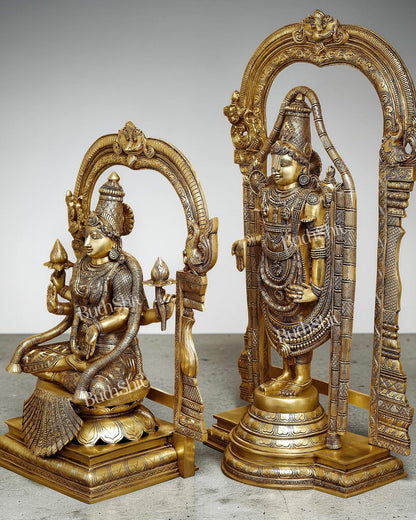 Majestic Brass Lord Venkateshwara & Goddess Padmavathi Statues – Temple Pair 40" - Budhshiv.com