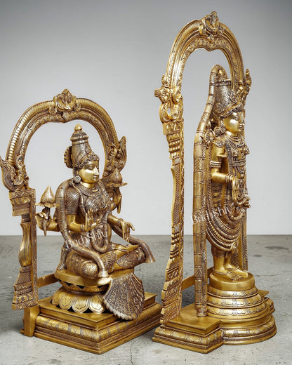 Majestic Brass Lord Venkateshwara & Goddess Padmavathi Statues – Temple Pair 40" - Budhshiv.com
