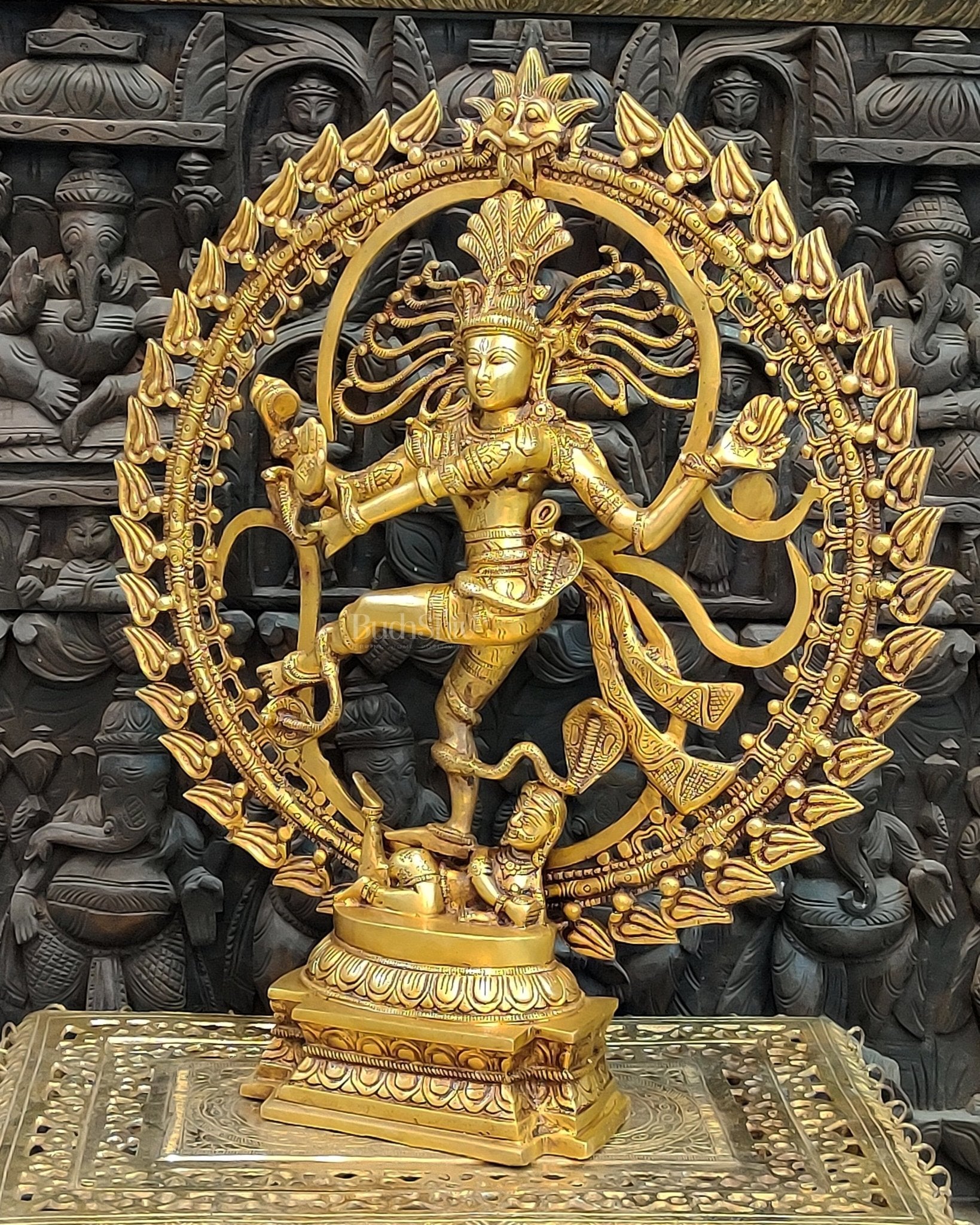 Majestic Brass Nataraja Statue with OM Symbol - 25 Inch Handcrafted Art - Budhshiv.com