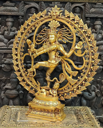 Majestic Brass Nataraja Statue with OM Symbol - 25 Inch Handcrafted Art - Budhshiv.com