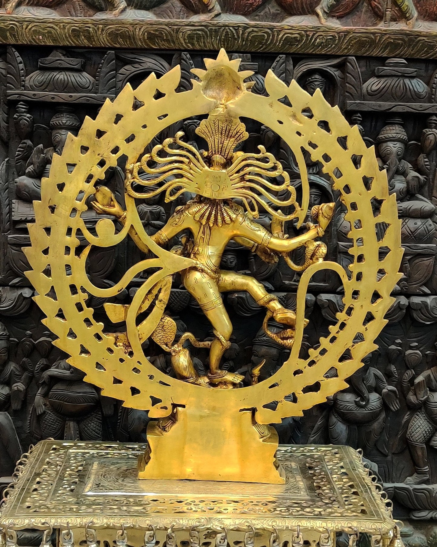 Majestic Brass Nataraja Statue with OM Symbol - 25 Inch Handcrafted Art - Budhshiv.com