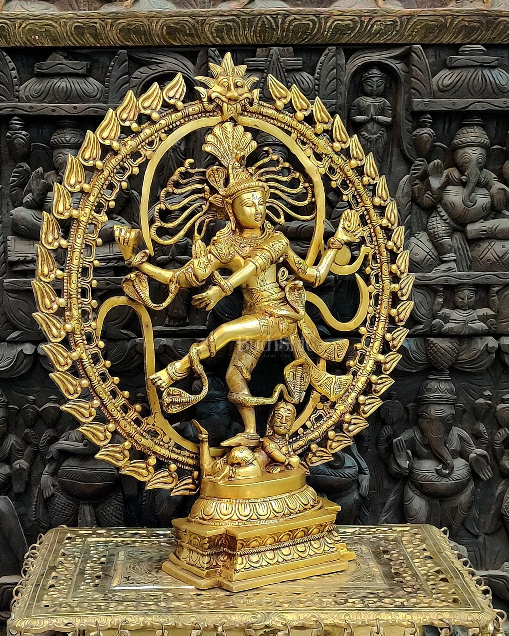 Majestic Brass Nataraja Statue with OM Symbol - 25 Inch Handcrafted Art - Budhshiv.com