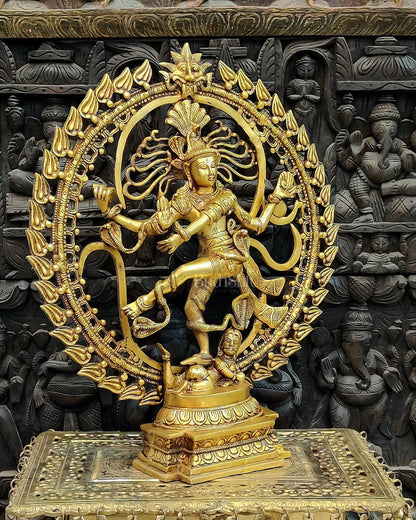 Majestic Brass Nataraja Statue with OM Symbol - 25 Inch Handcrafted Art - Budhshiv.com