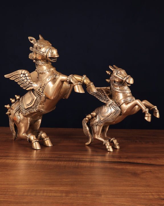 Majestic Brass Pegasus Flying Horse Statue Set – 11.5" & 9" | Father & Son Pair - Budhshiv.com