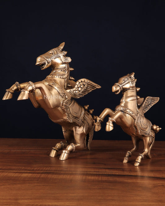 Majestic Brass Pegasus Flying Horse Statue Set – 11.5" & 9" | Father & Son Pair - Budhshiv.com