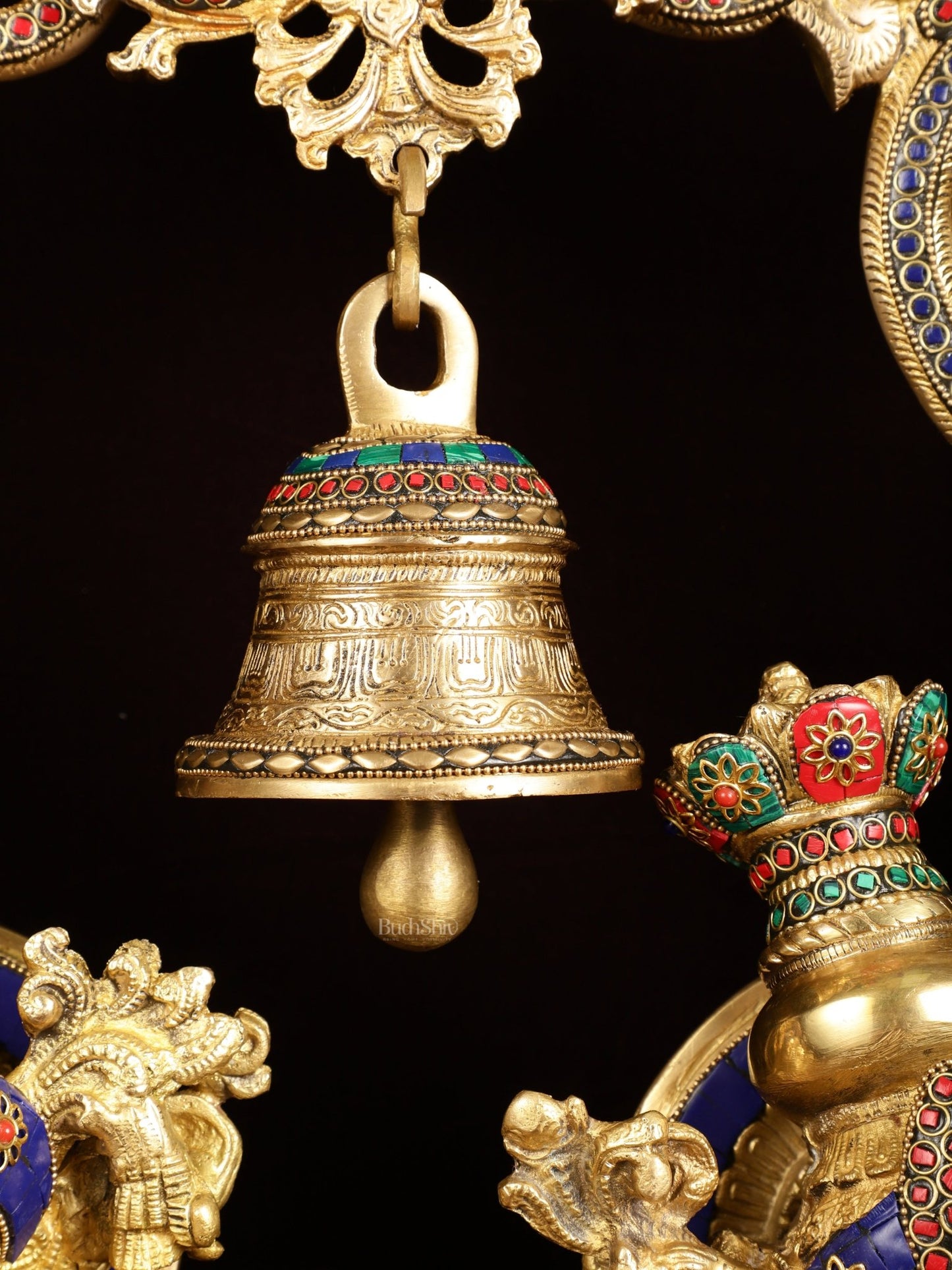 Majestic Brass Radha Krishna with Peacock Temple Arch Meenakari Marvel | 45 inch - Budhshiv.com