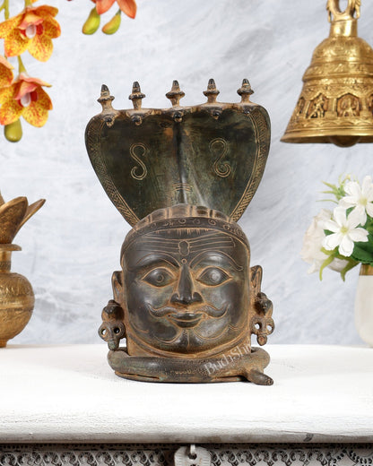 Majestic Brass Shiva with Mukhalingam and Naga Aura Statue – 9.5" Height - Budhshiv.com