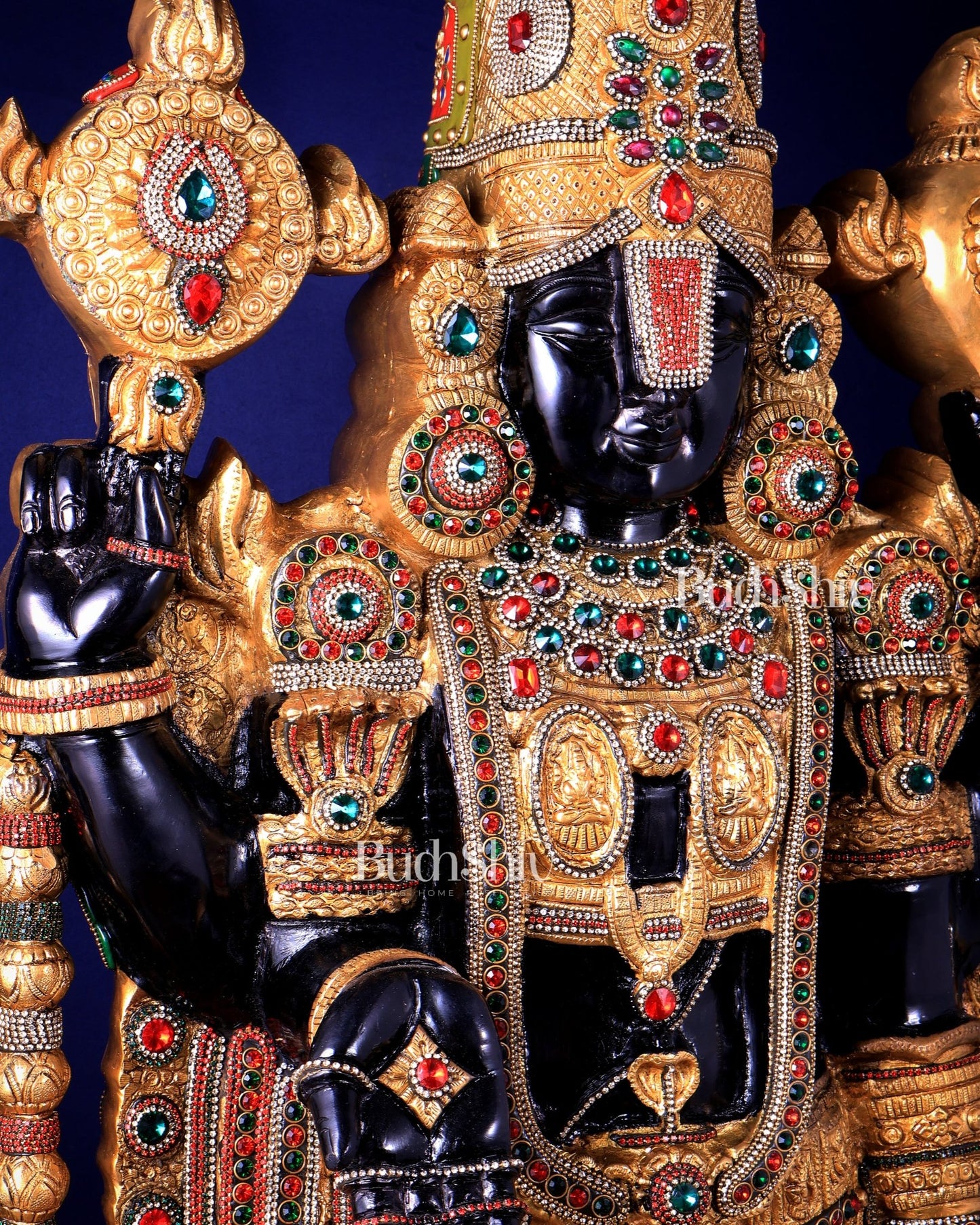 Majestic Brass Tirupati Balaji – Dual Side sculpture (Meenakari & Black Tone) | 4 Ft Temple Idol - Budhshiv.com