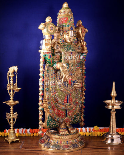 Majestic Brass Tirupati Balaji – Dual Side sculpture (Meenakari & Black Tone) | 4 Ft Temple Idol - Budhshiv.com