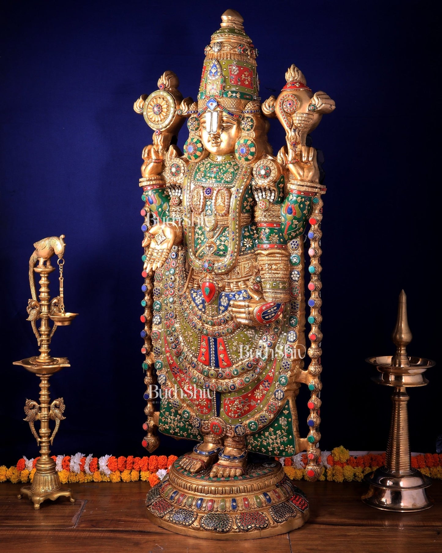 Majestic Brass Tirupati Balaji – Dual Side sculpture (Meenakari & Black Tone) | 4 Ft Temple Idol - Budhshiv.com