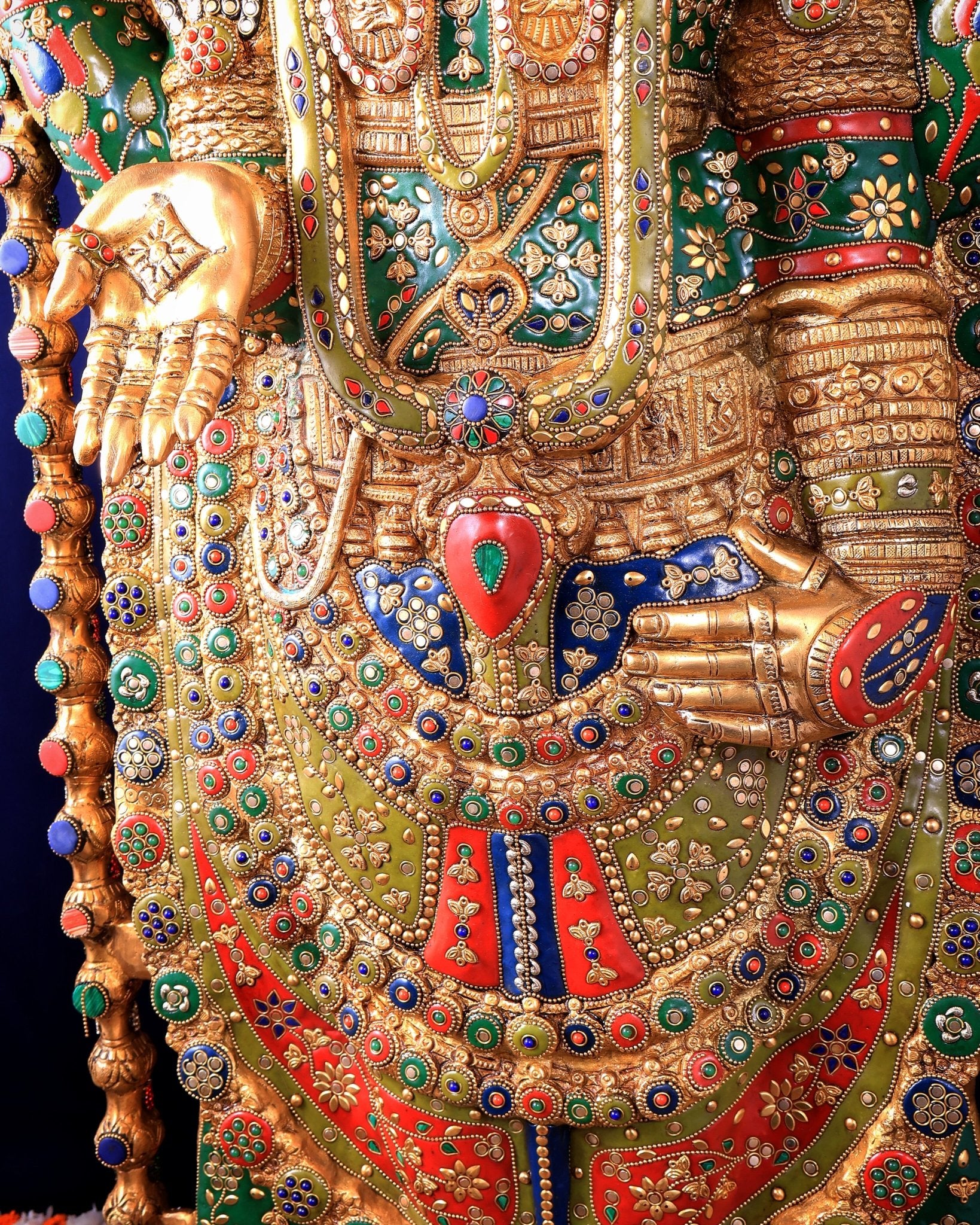 Majestic Brass Tirupati Balaji – Dual Side sculpture (Meenakari & Black Tone) | 4 Ft Temple Idol - Budhshiv.com