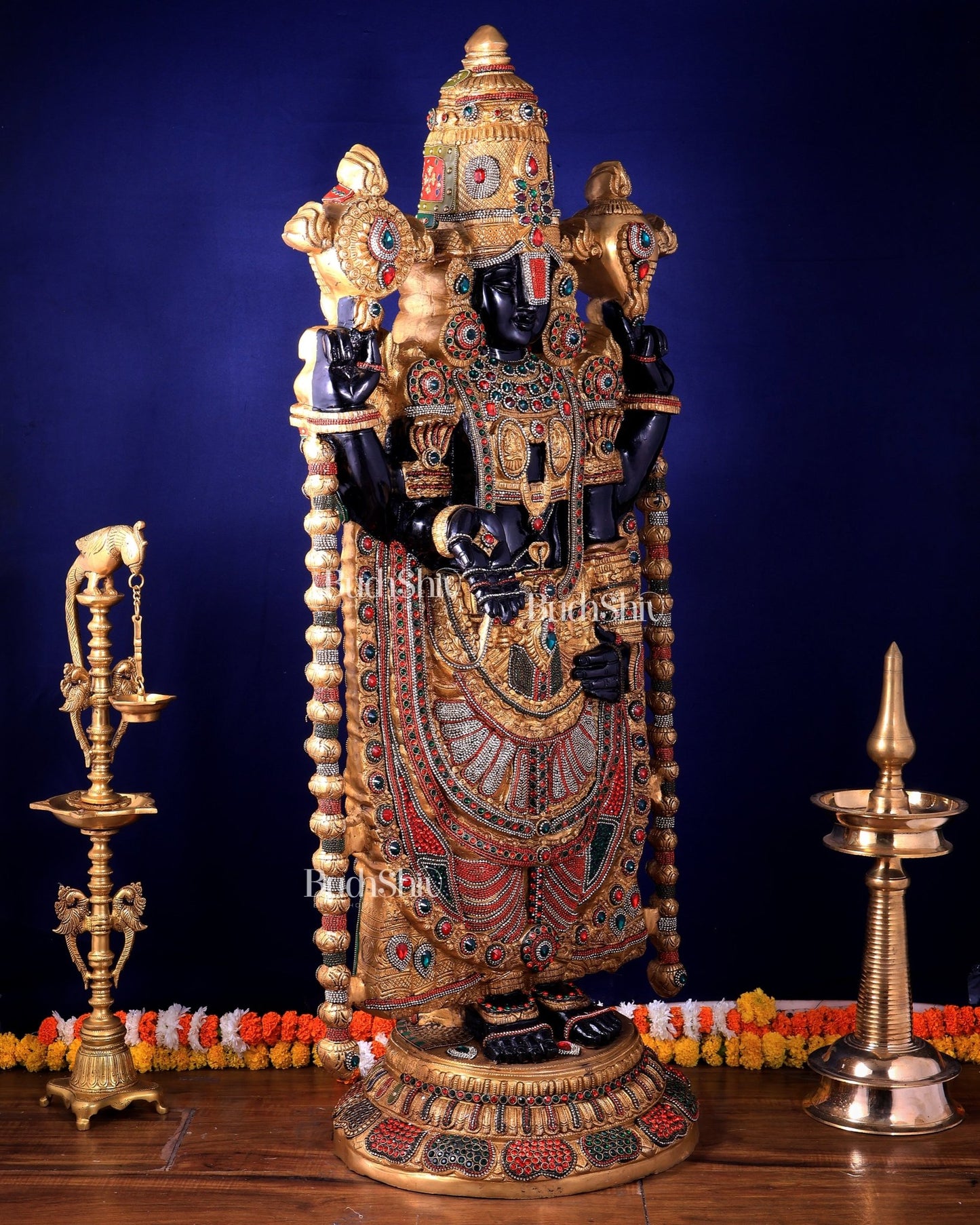 Majestic Brass Tirupati Balaji – Dual Side sculpture (Meenakari & Black Tone) | 4 Ft Temple Idol - Budhshiv.com