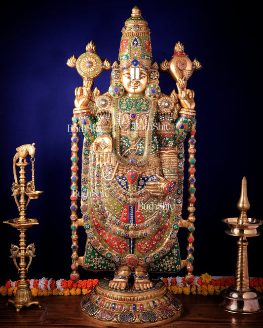 Majestic Brass Tirupati Balaji – Dual Side sculpture (Meenakari & Black Tone) | 4 Ft Temple Idol - Budhshiv.com