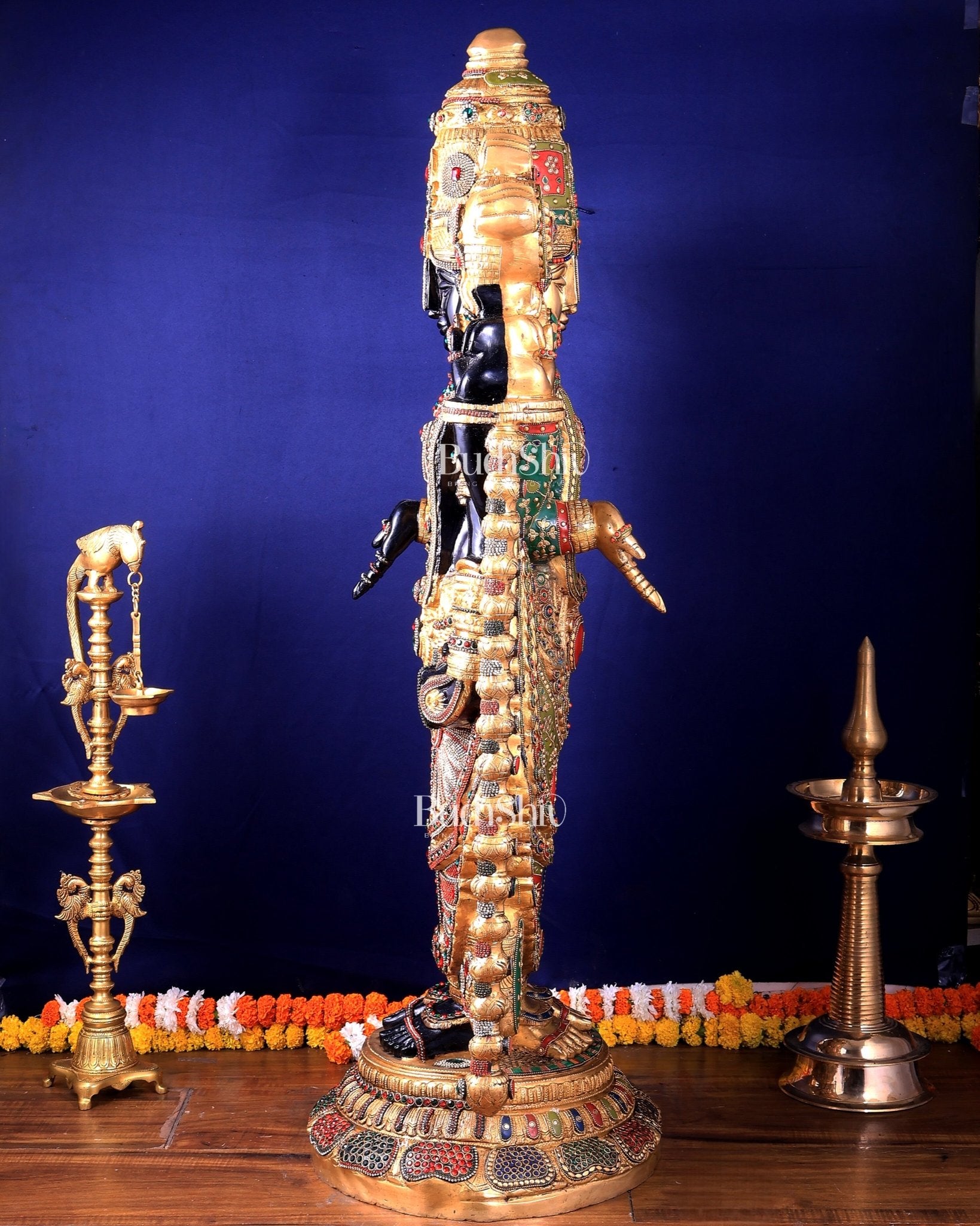 Majestic Brass Tirupati Balaji – Dual Side sculpture (Meenakari & Black Tone) | 4 Ft Temple Idol - Budhshiv.com