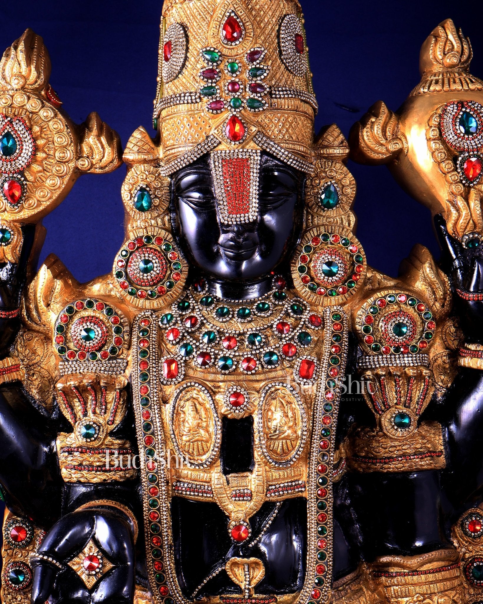 Majestic Brass Tirupati Balaji – Dual Side sculpture (Meenakari & Black Tone) | 4 Ft Temple Idol - Budhshiv.com