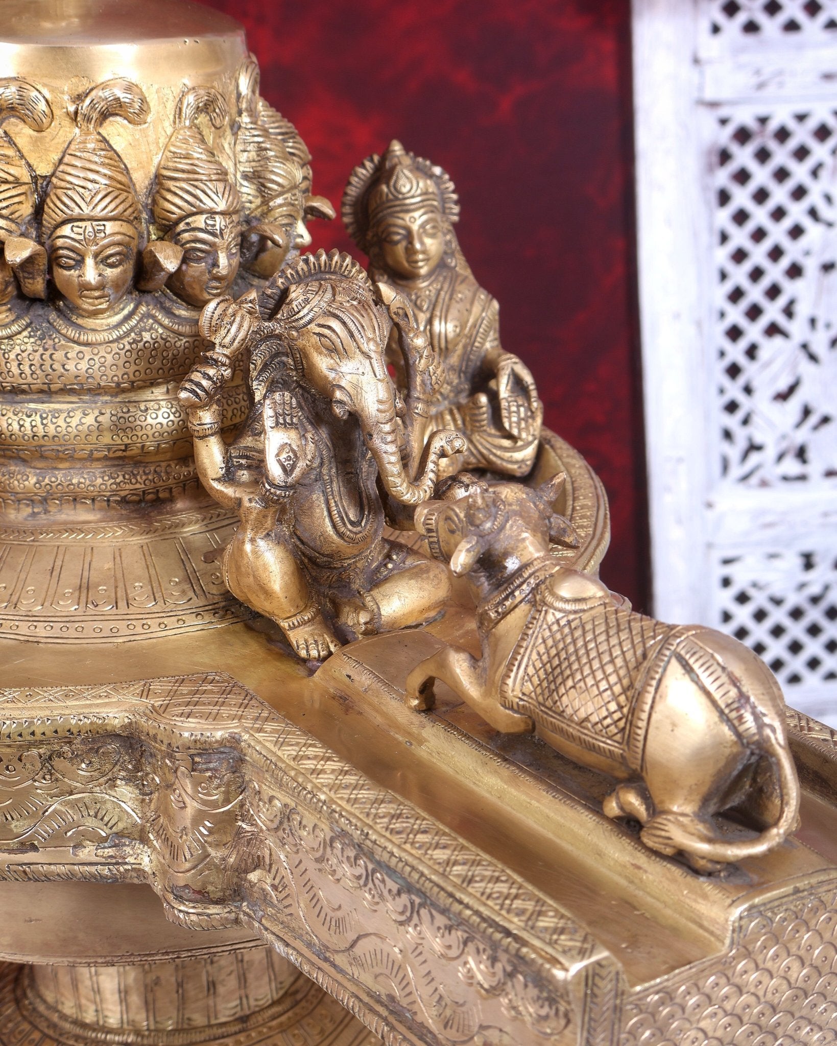 Majestic Large Pure Brass Lord Shiva Family on Shiva Lingam 21 inch - Budhshiv.com