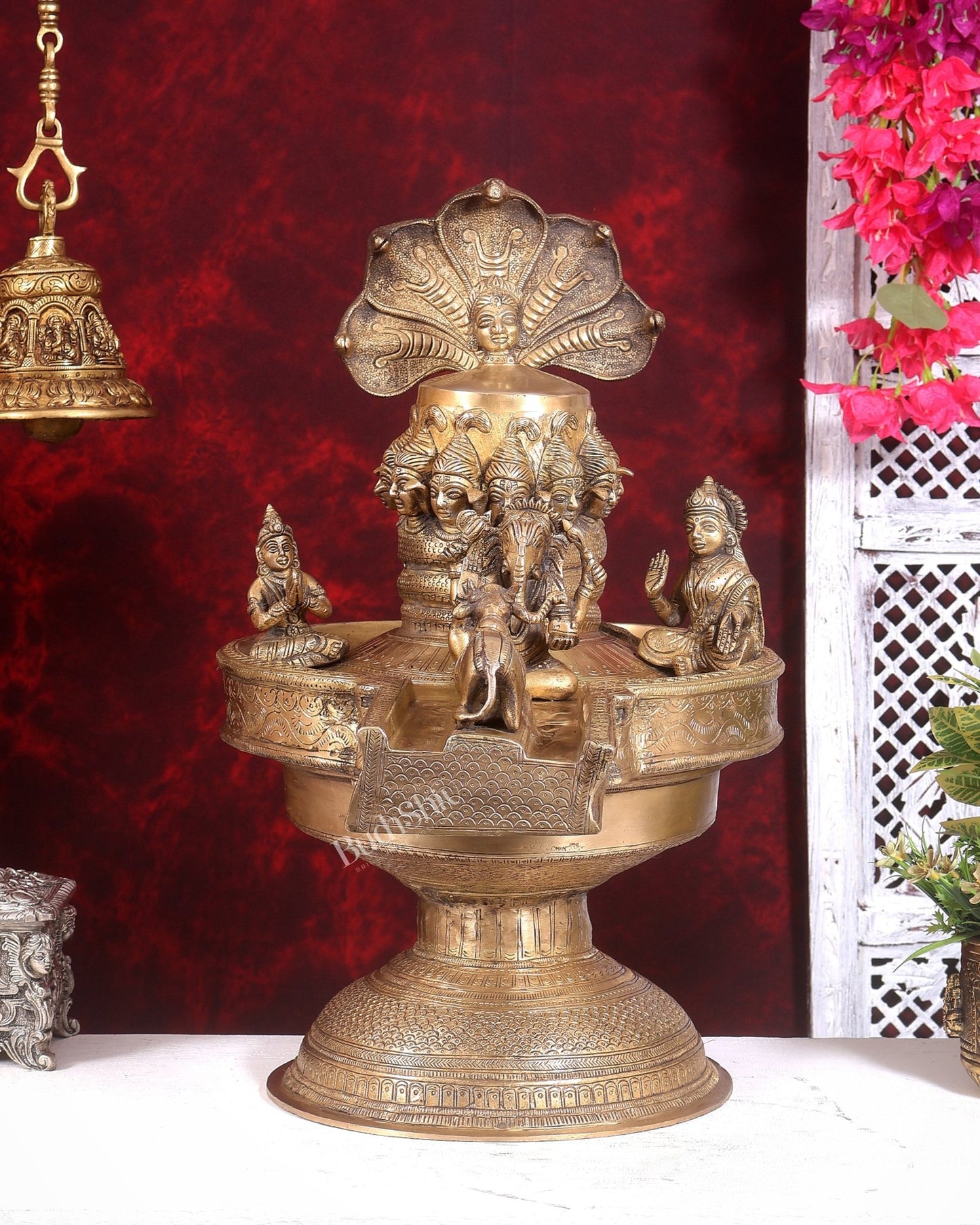 Majestic Large Pure Brass Lord Shiva Family on Shiva Lingam 21 inch - Budhshiv.com