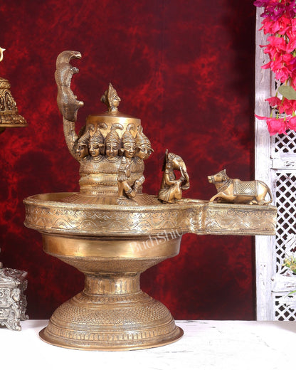 Majestic Large Pure Brass Lord Shiva Family on Shiva Lingam 21 inch - Budhshiv.com