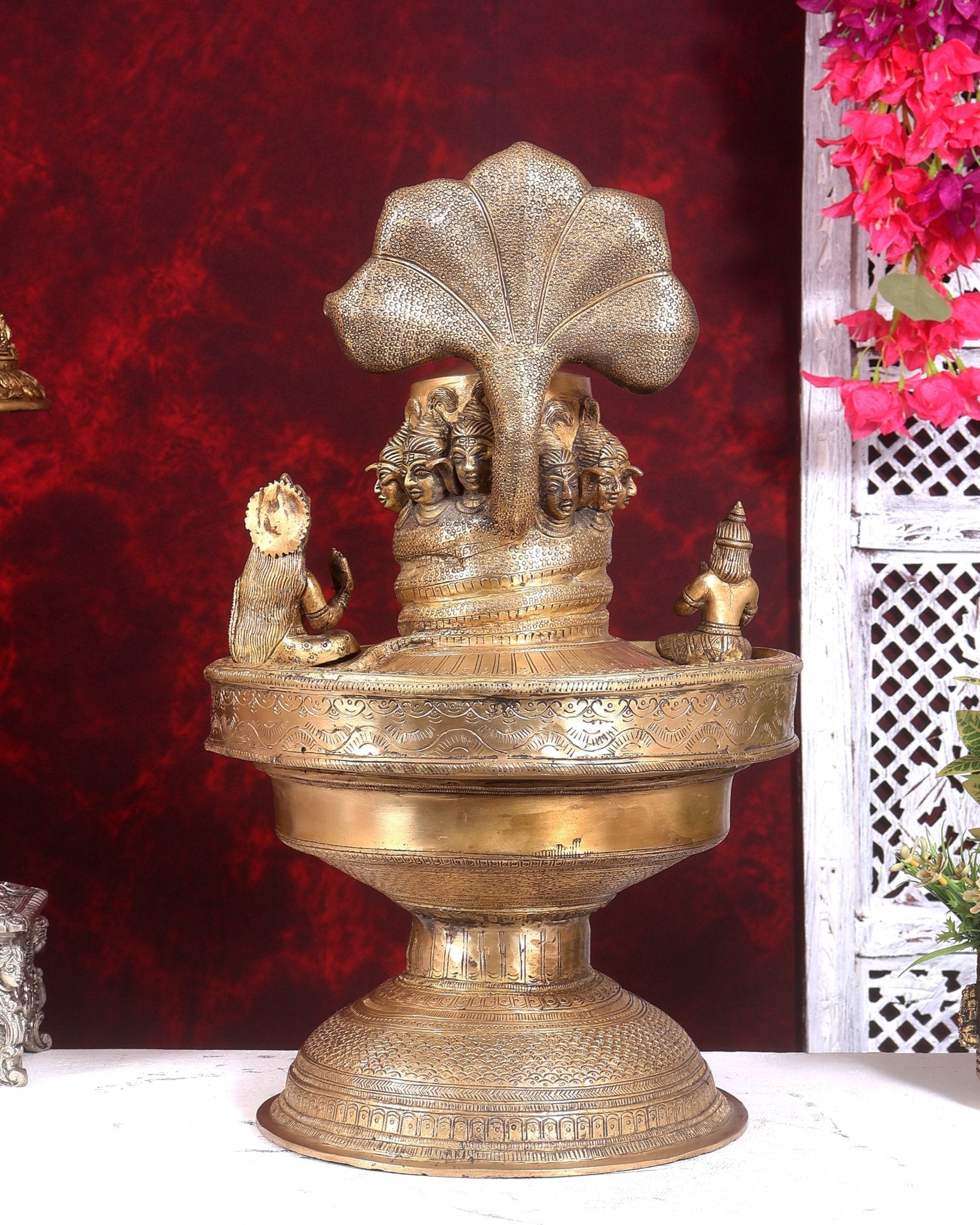 Majestic Large Pure Brass Lord Shiva Family on Shiva Lingam 21 inch - Budhshiv.com