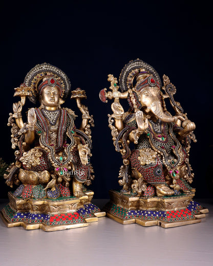 Majestic Pure Brass Ganesha & Lakshmi Idols – 18" jewellers meenakari - Budhshiv.com