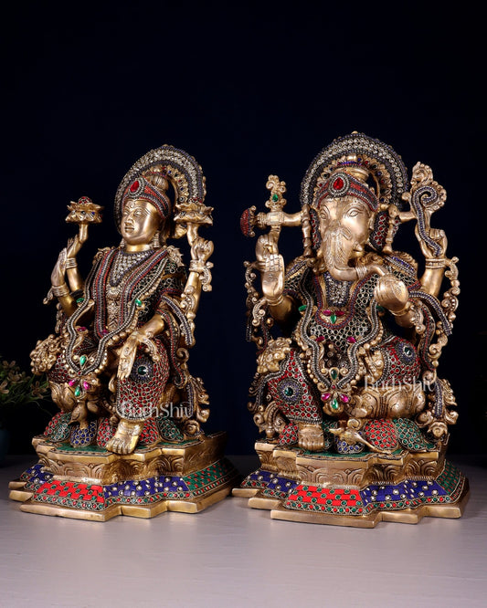 Majestic Pure Brass Ganesha & Lakshmi Idols – 18" jewellers meenakari - Budhshiv.com