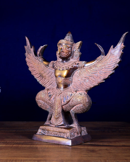 Majestic Pure Brass Garuda with Open Wings – 14" vintage sand patina - Budhshiv.com