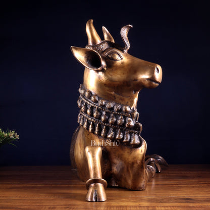 Majestic Pure Brass Nandi Statue with Vasuki 25" - Budhshiv.com