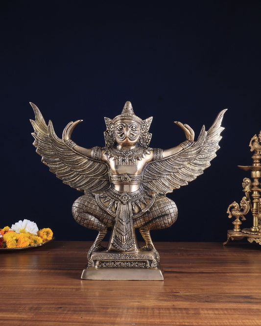 Majestic Pure Brass thai Garuda with Open Wings – 14" | Sacred Home Centerpiece - Budhshiv.com