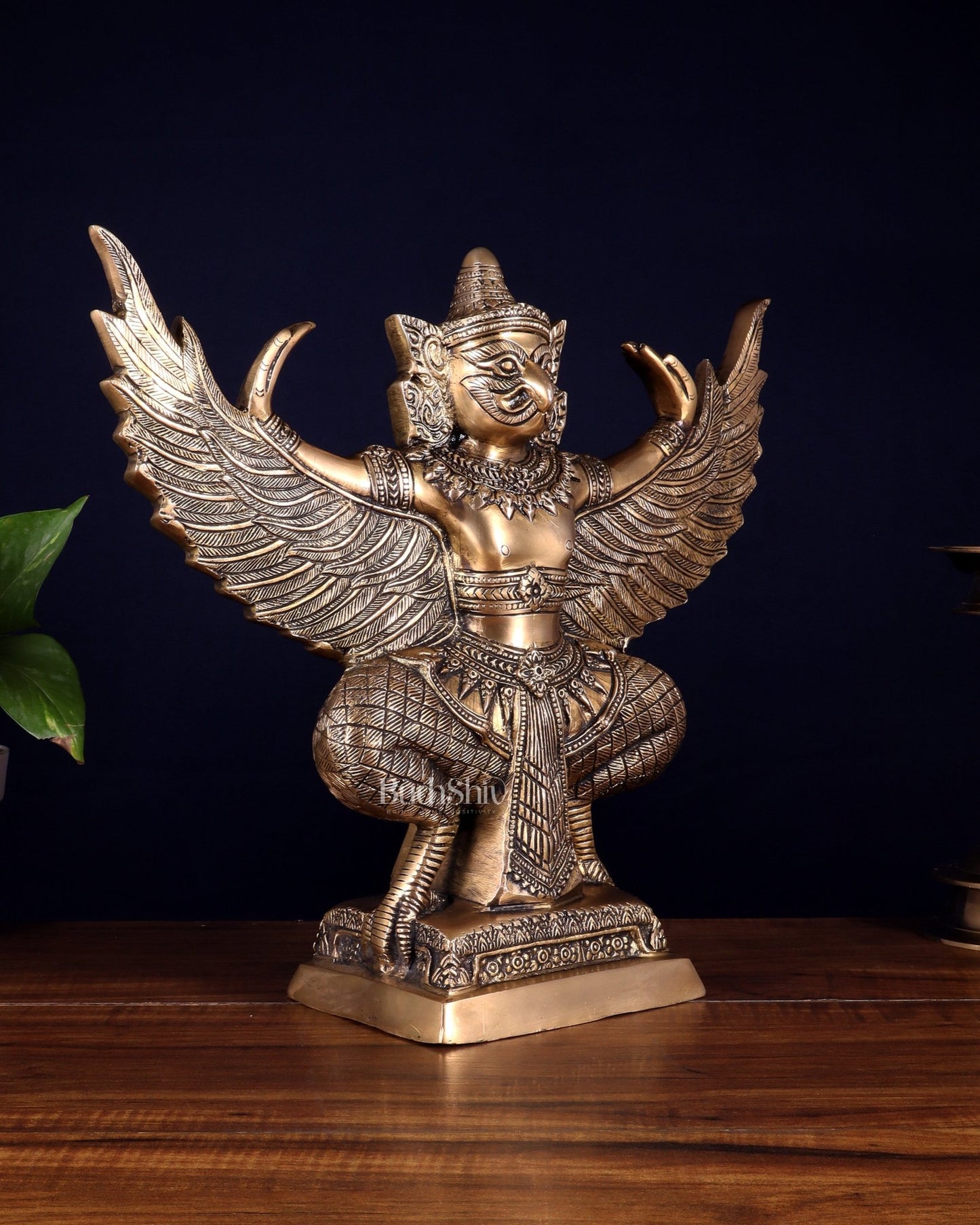Majestic Pure Brass thai Garuda with Open Wings – 14" | Sacred Home Centerpiece - Budhshiv.com