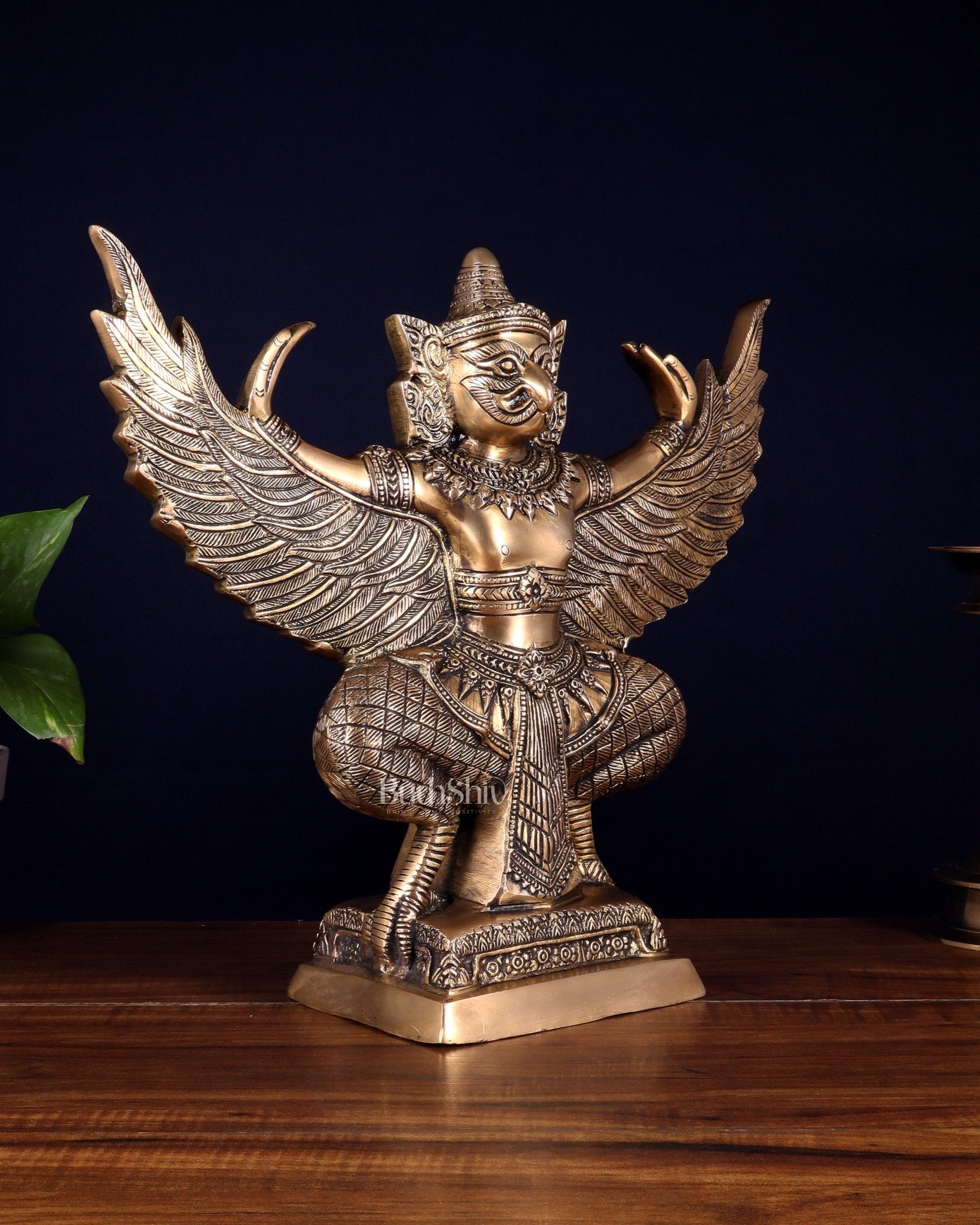 Majestic Pure Brass thai Garuda with Open Wings – 14" | Sacred Home Centerpiece - Budhshiv.com