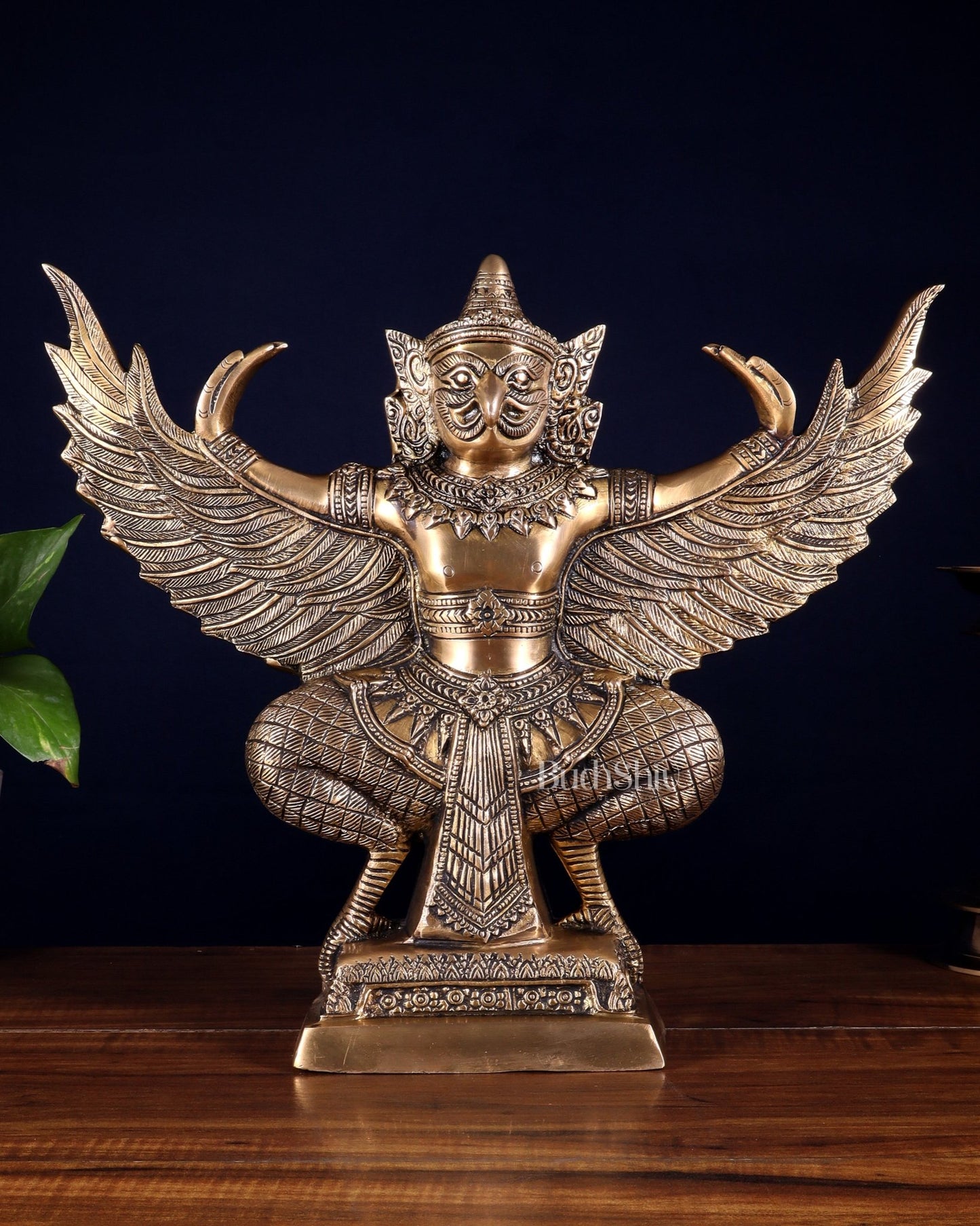 Majestic Pure Brass thai Garuda with Open Wings – 14" | Sacred Home Centerpiece - Budhshiv.com