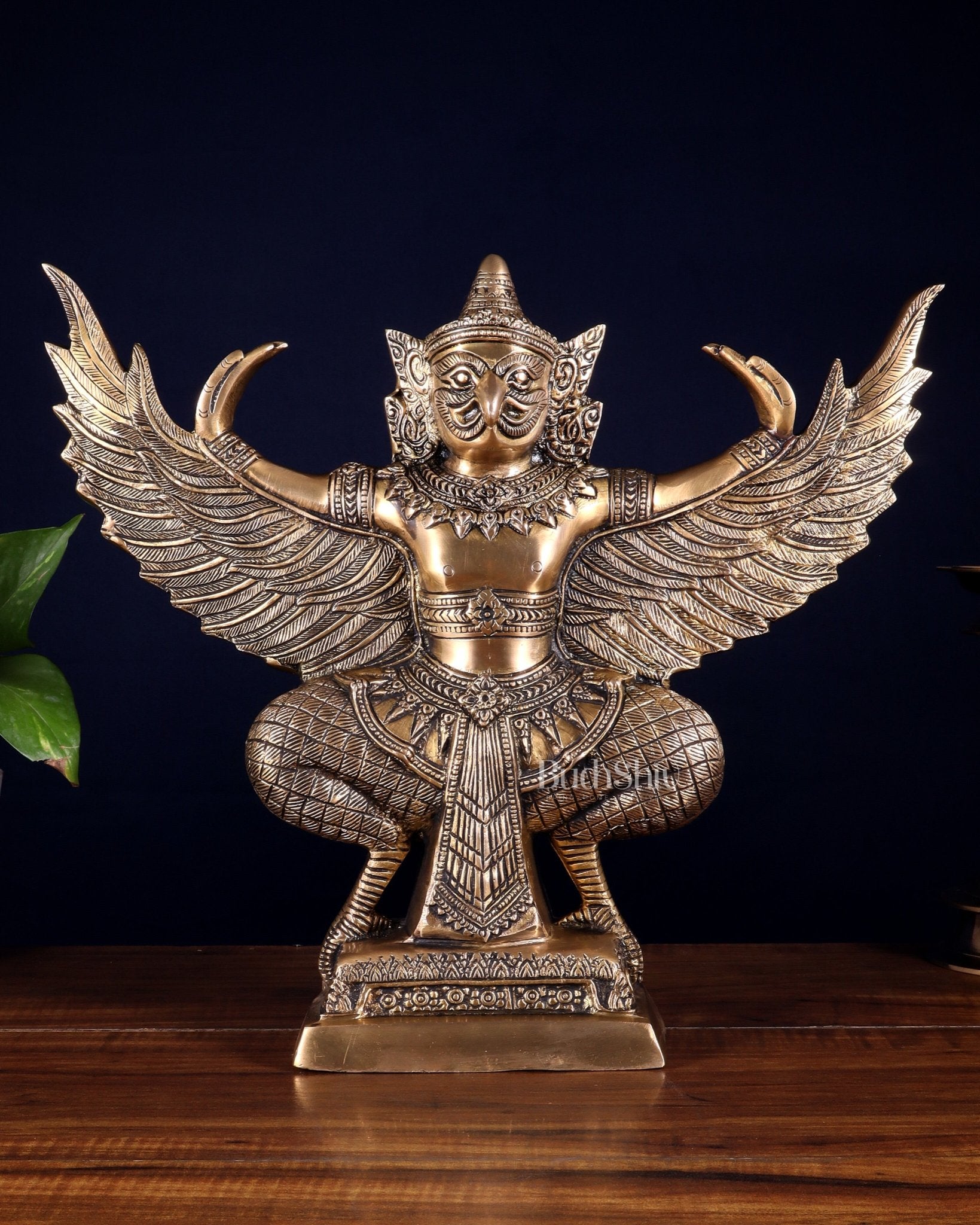 Majestic Pure Brass thai Garuda with Open Wings – 14" | Sacred Home Centerpiece - Budhshiv.com