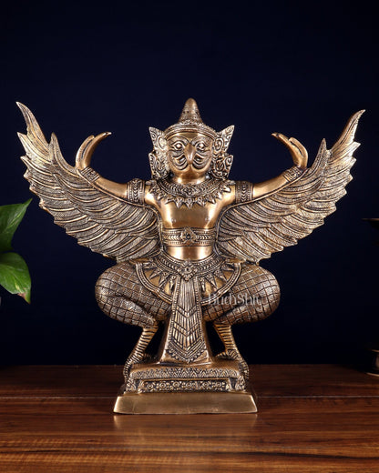 Majestic Pure Brass thai Garuda with Open Wings – 14" | Sacred Home Centerpiece - Budhshiv.com