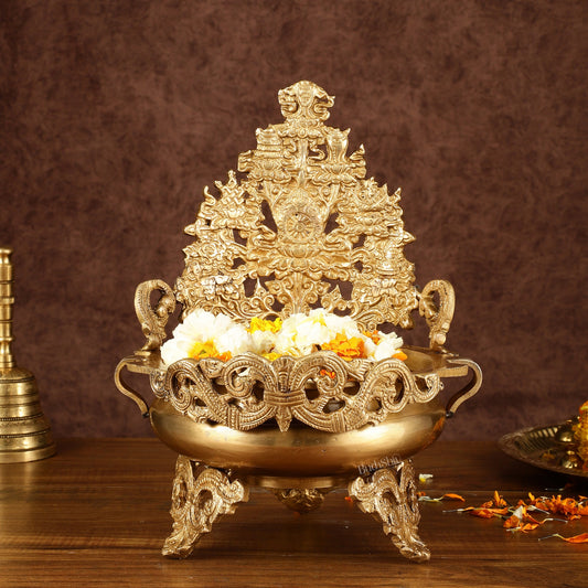 Majestic Pure Brass Urli Bowl | Height: 11.5 inch - Budhshiv.com
