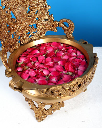 Majestic Pure Brass Urli Bowl | Height: 11.5 inch - Budhshiv.com