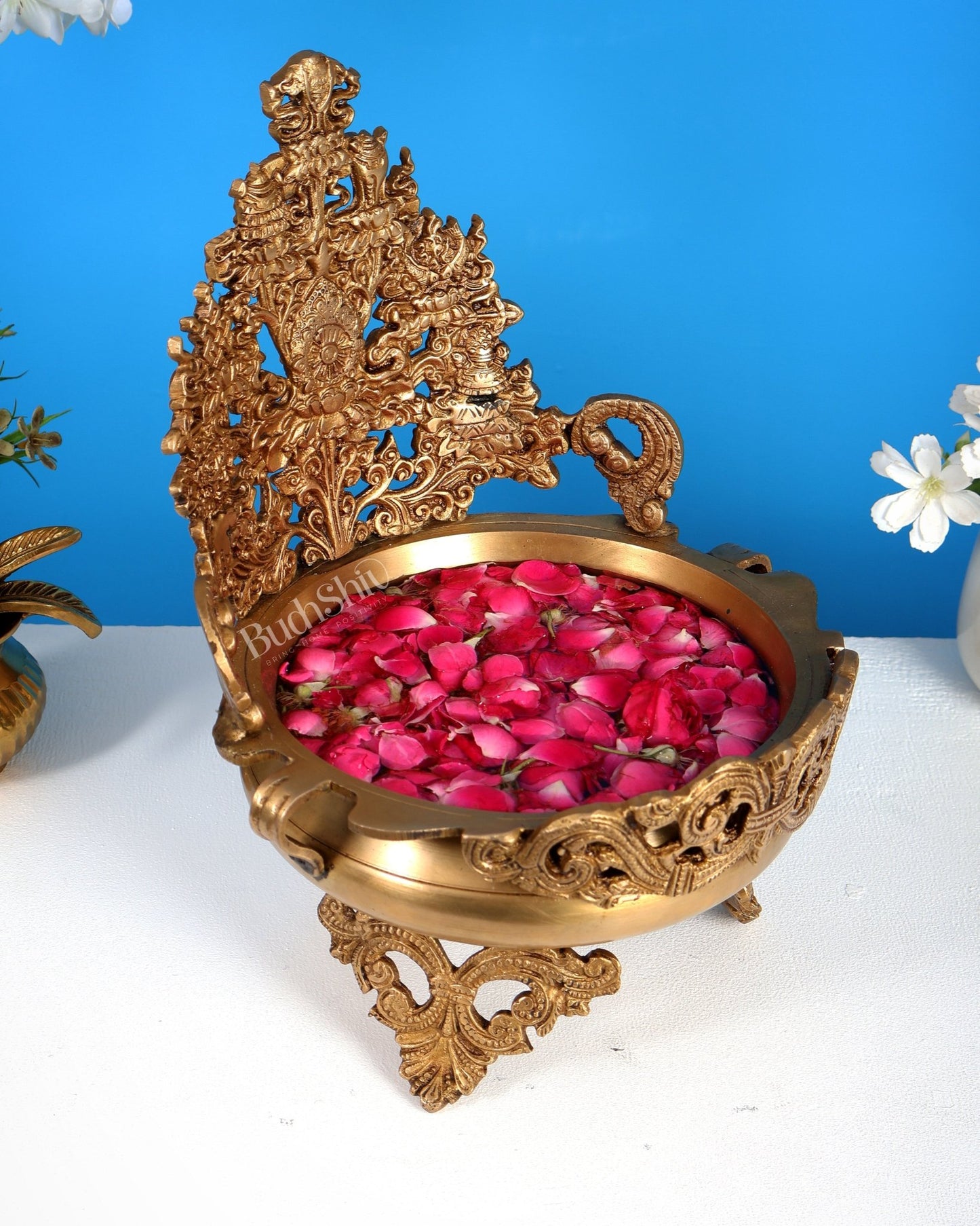 Majestic Pure Brass Urli Bowl | Height: 11.5 inch - Budhshiv.com