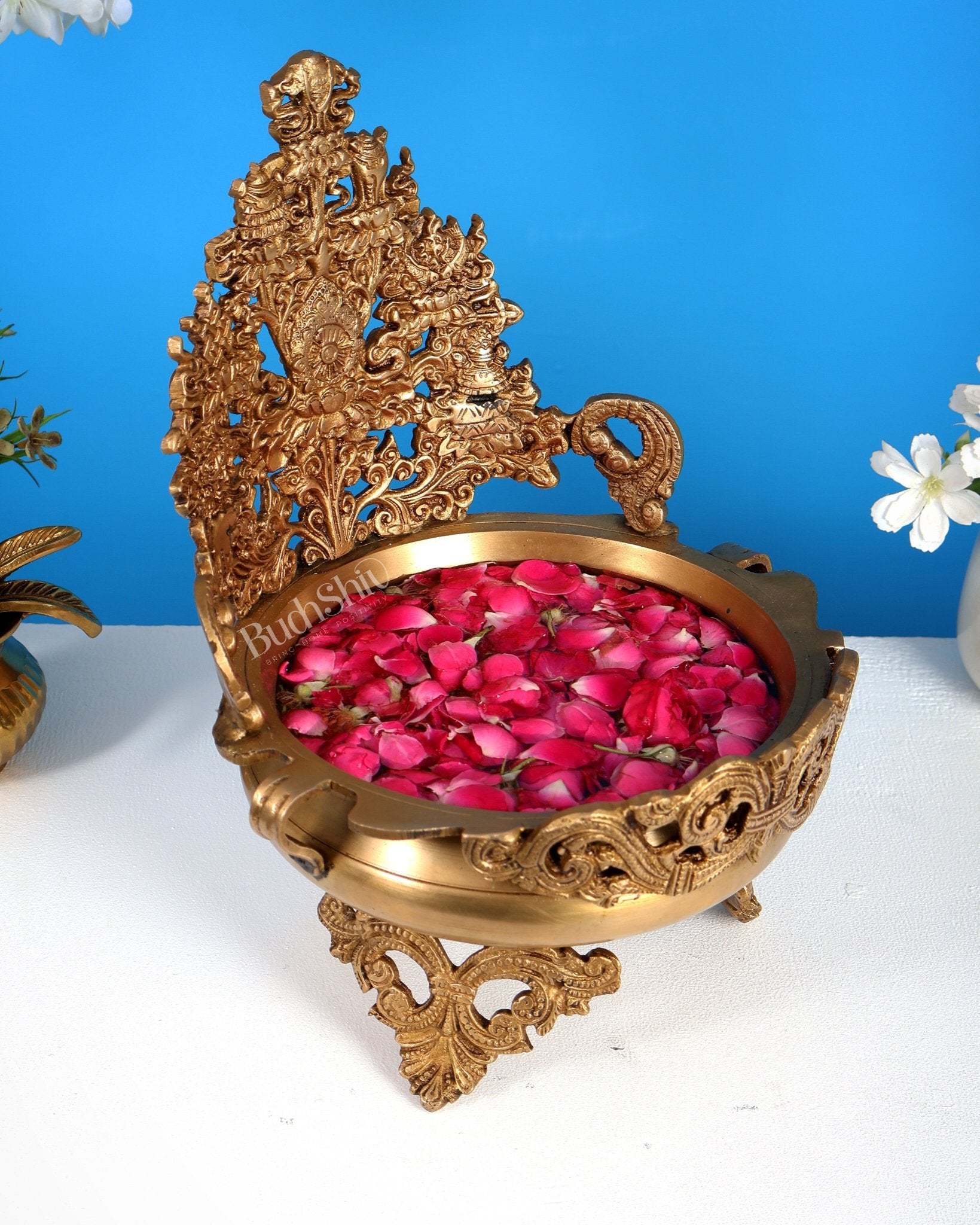 Majestic Pure Brass Urli Bowl | Height: 11.5 inch - Budhshiv.com