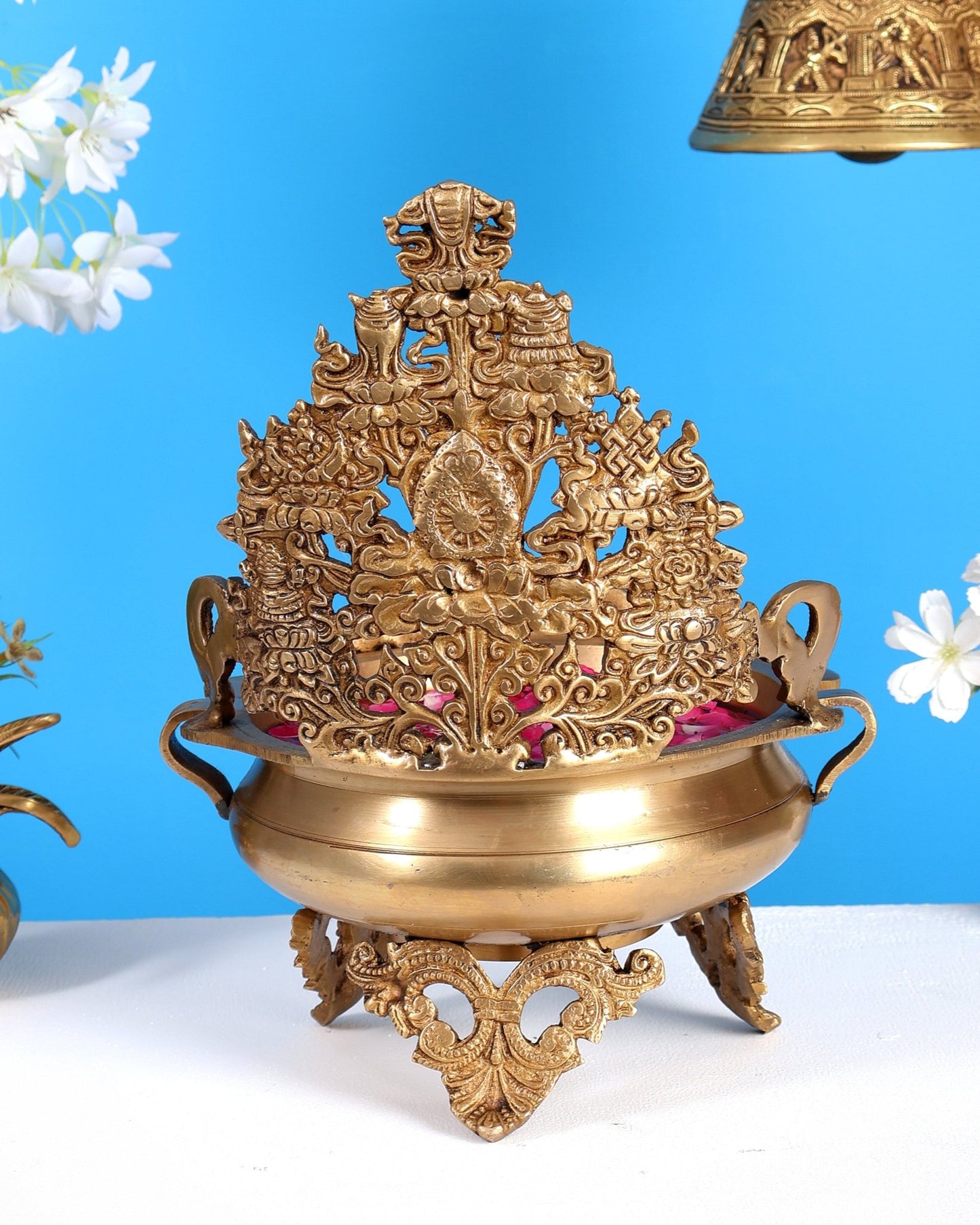 Majestic Pure Brass Urli Bowl | Height: 11.5 inch - Budhshiv.com