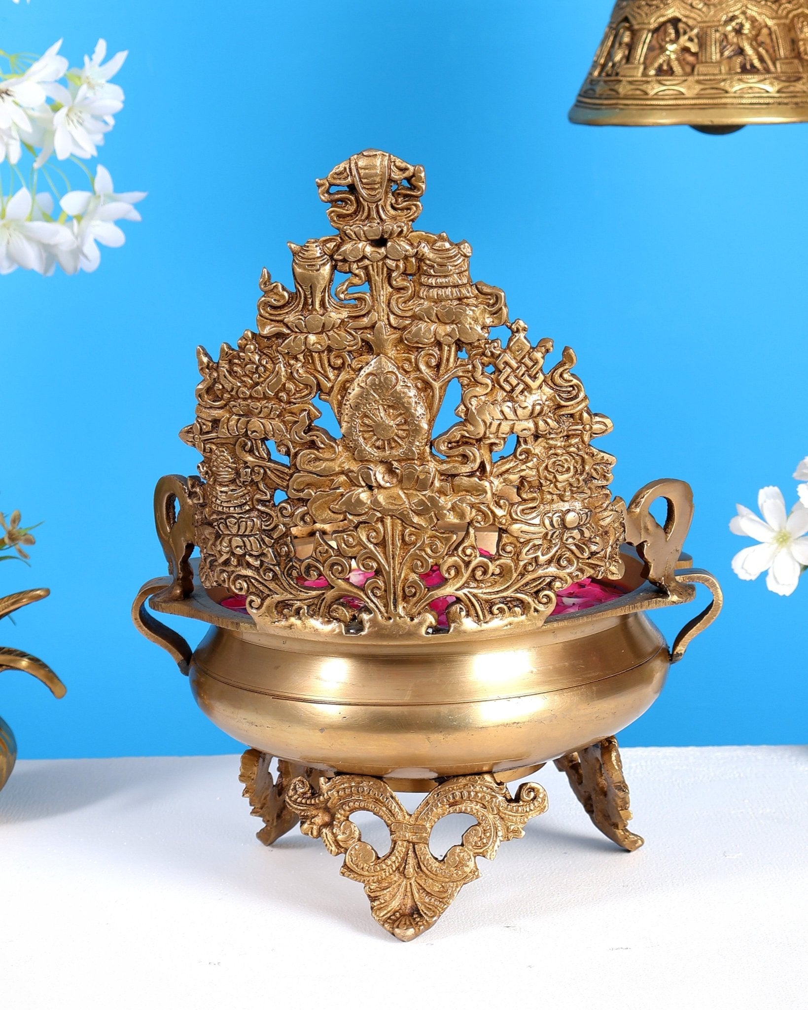 Majestic Pure Brass Urli Bowl | Height: 11.5 inch - Budhshiv.com