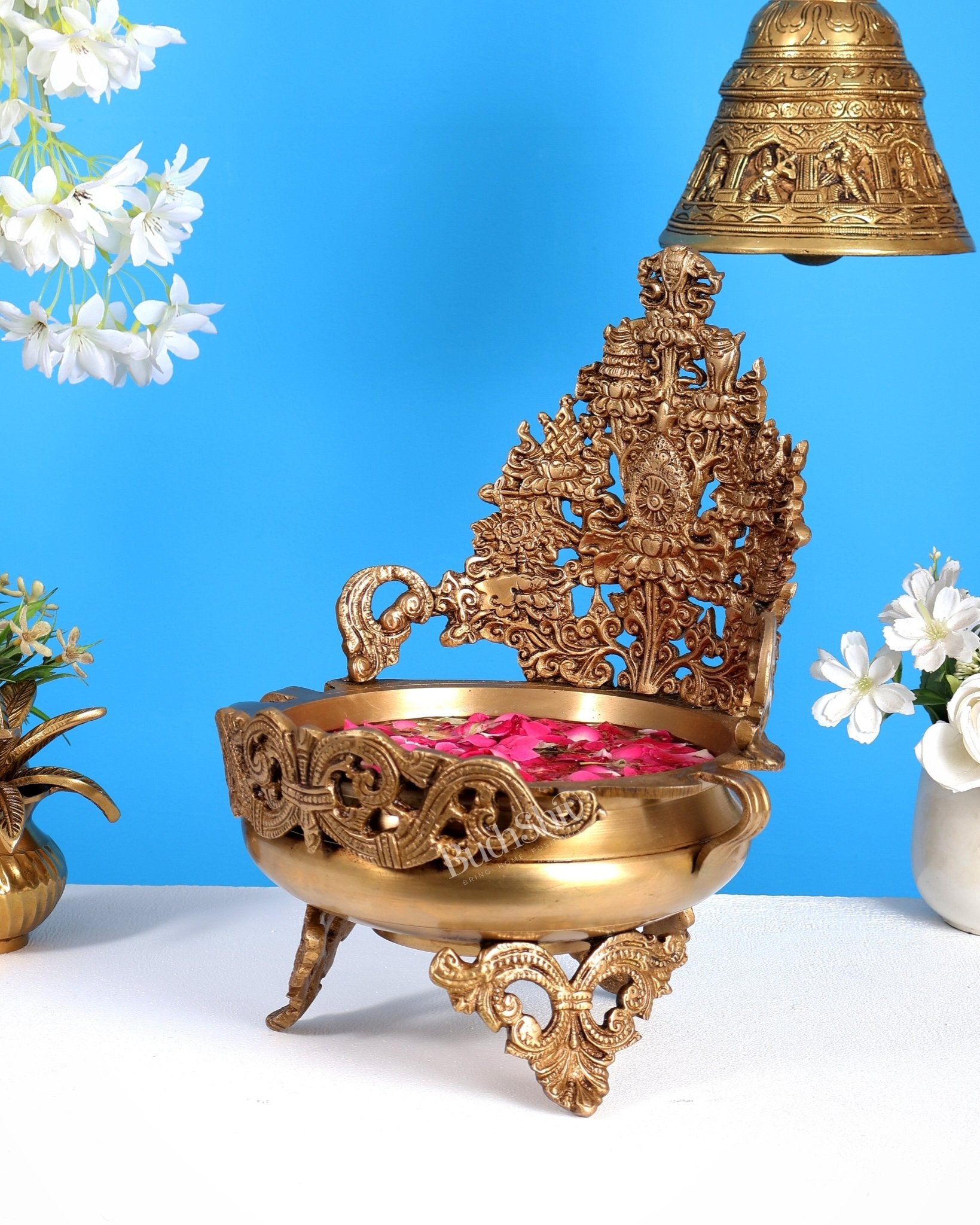 Majestic Pure Brass Urli Bowl | Height: 11.5 inch - Budhshiv.com