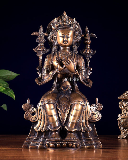 Majestic Tibetan Brass Maitreya Buddha Sculpture – The Future Buddha 14 inch - Budhshiv.com