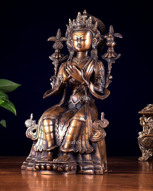 Majestic Tibetan Brass Maitreya Buddha Sculpture – The Future Buddha 14 inch - Budhshiv.com