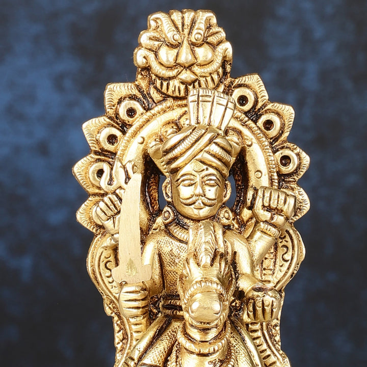Martanda Bhairava Pure Brass Khandoba on Horse with Arch Idol | 6" - Budhshiv.com