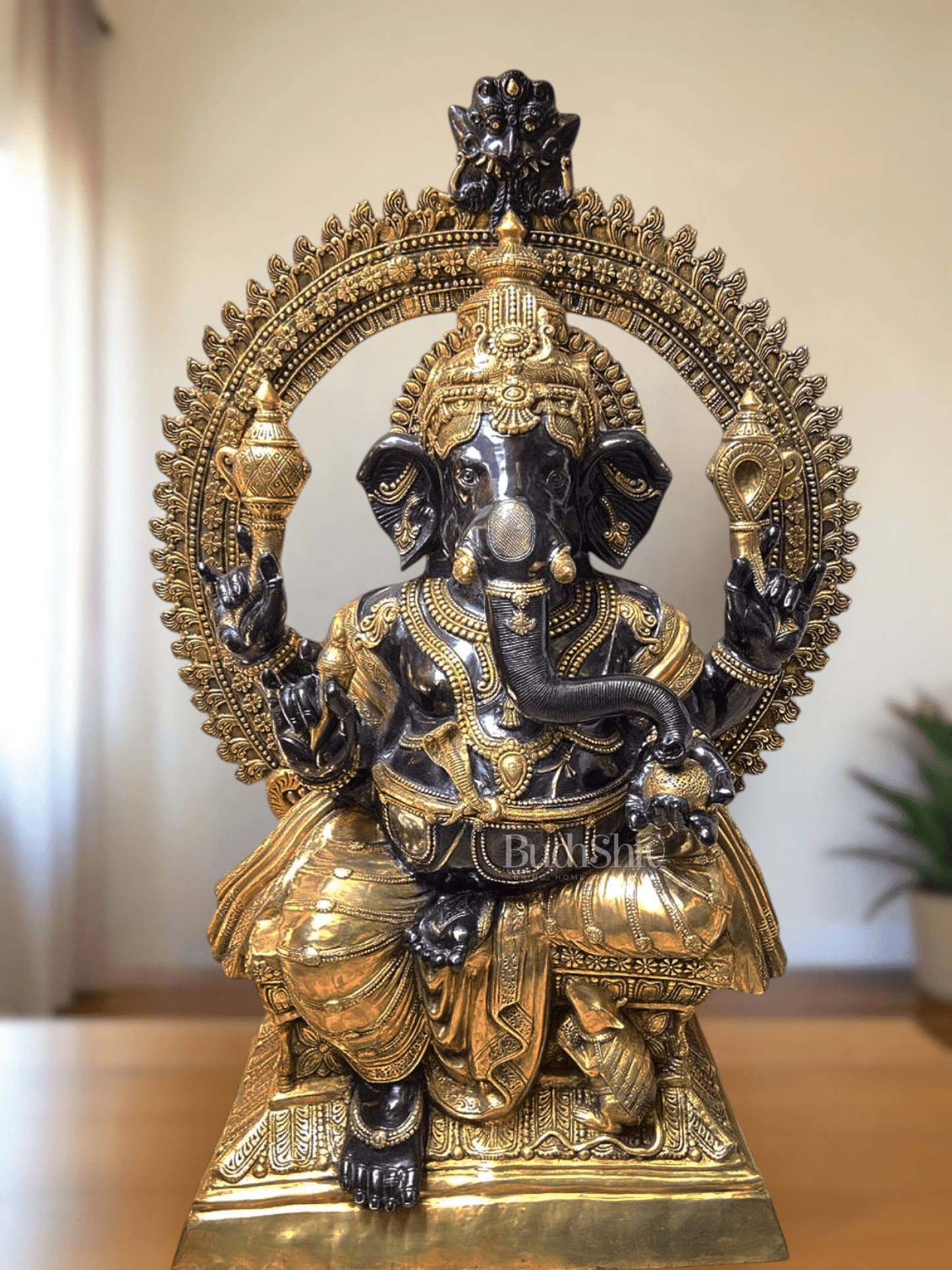 Massive Pure Brass Lord Ganesha Statue – 230 kg | 6 Feet Tall black tone - Budhshiv.com