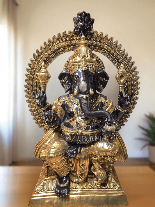 Massive Pure Brass Lord Ganesha Statue – 230 kg | 6 Feet Tall black tone - Budhshiv.com